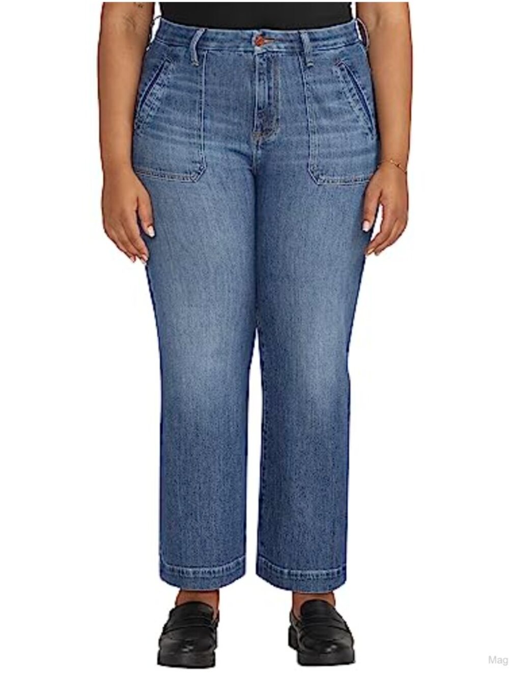 Plus Size High Rise Wide Leg Jeans Stretch Cotton Blend 5-Pocket Casual
